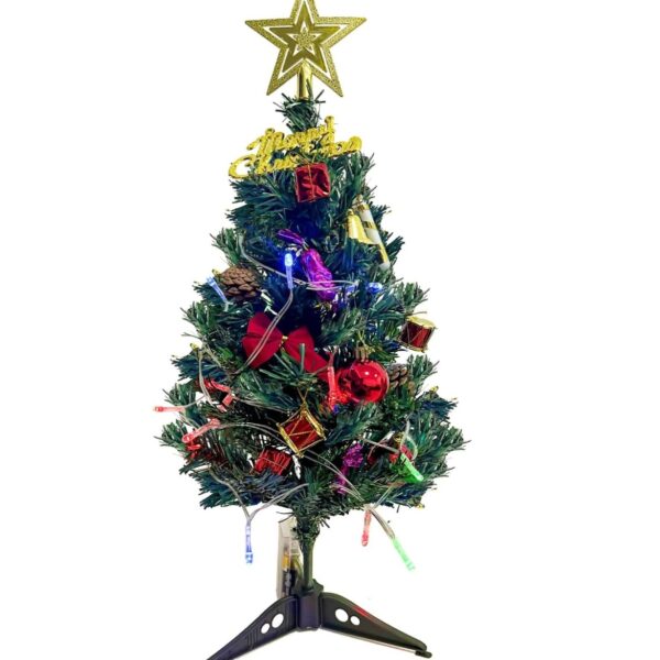 Brad artificial de Craciun cu ornamente Qilucky, PVC/plastic, multicolor, 50 cm