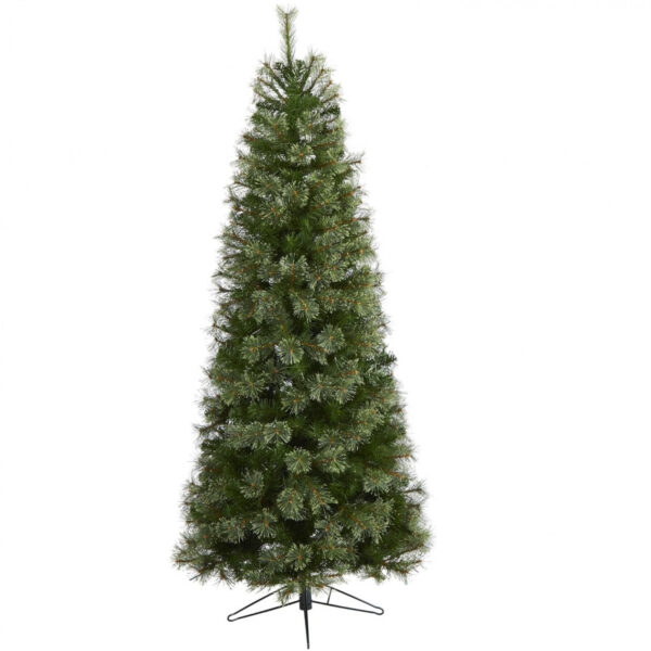 Brad artificial de Craciun Shimmery, LED, PVC/metal, verde/negru, 132 x 213 cm