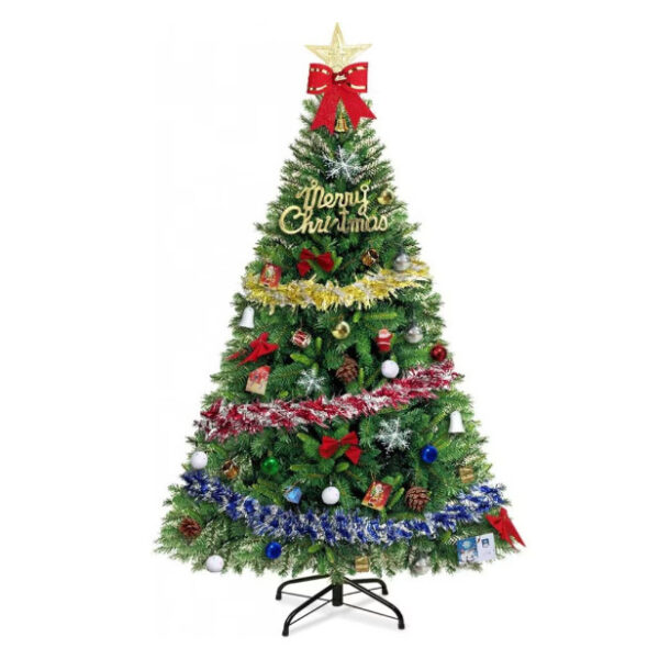 Brad artificial de Craciun Uniguardian, cu suport si decoratiuni, plastic/PVC, multicolor, 150 x 90 cm