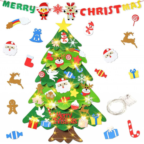 Brad de Craciun cu ornamente detasabile Aovowog, pasla, multicolor, 70 x 100 cm