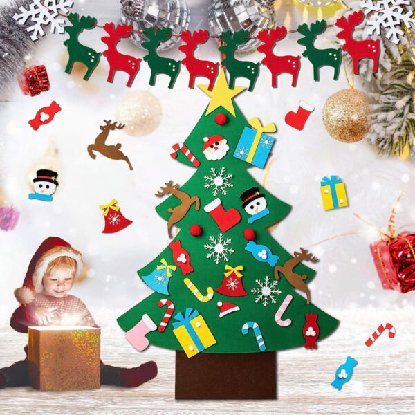 Brad de Craciun cu ornamente detasabile Gyvazla,43 piese, pasla, multicolor, 69 x 102 cm